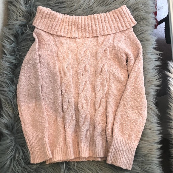 free people light pink ballet Cable Foldover sweater top size small - Picture 3 of 4